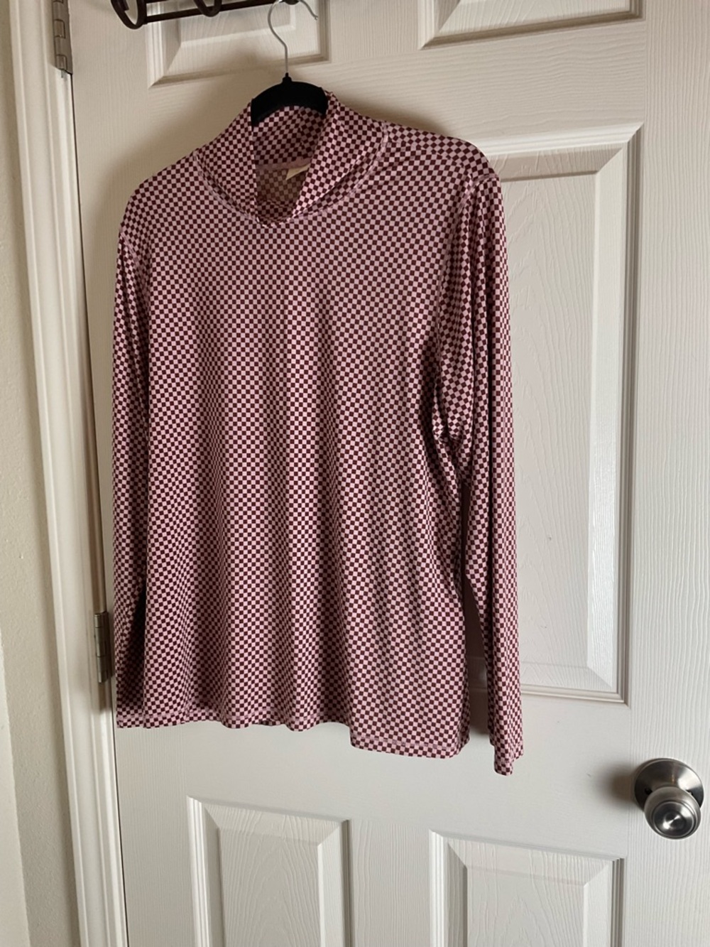 Checked Mock Neck Long-Sleeve Top in Red - Picture 2 of 6